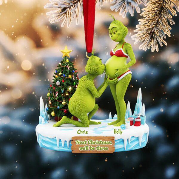 Personalized Grinch Christmas Ornament, Funny Green Monster Couple, Custom Holiday Tree Decoration, Christmas Ornamen