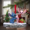 Custom Name Stitch And Angel Santa Hat Ornament, Stitch and Angel Love Ornament, Cute Alien Couple Christmas Ornament