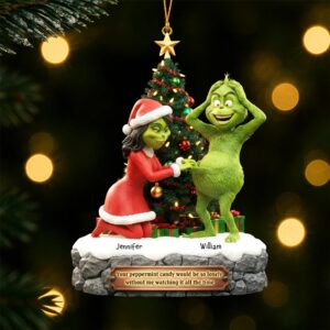 Personalized Grinch Christmas Ornament, Funny Green Monster Couple, Custom Holiday Tree Decoration, Christmas Ornament