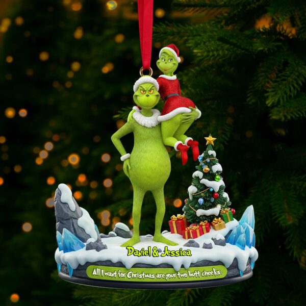 Personalized Grinch Christmas Ornament, Funny Green Monster Couple, Custom Holiday Tree Decoration, Christmas Ornament