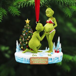 Personalized Grinch Christmas Ornament, Funny Green Monster Couple, Custom Holiday Tree Decoration, Christmas Ornamen