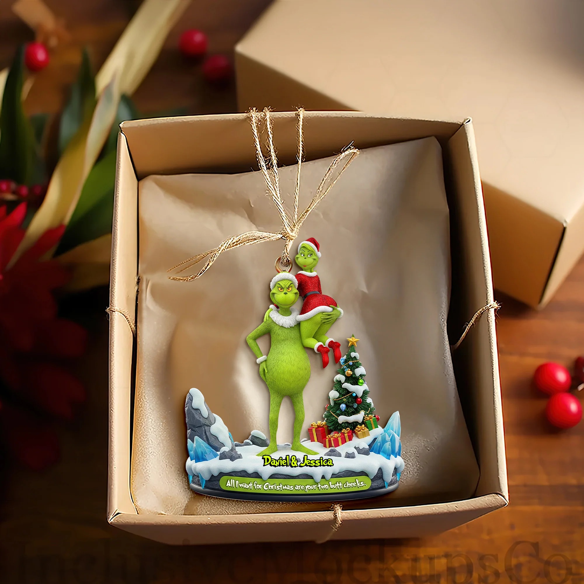 Personalized Grinch Christmas Ornament, Funny Green Monster Couple, Custom Holiday Tree Decoration, Christmas Ornament