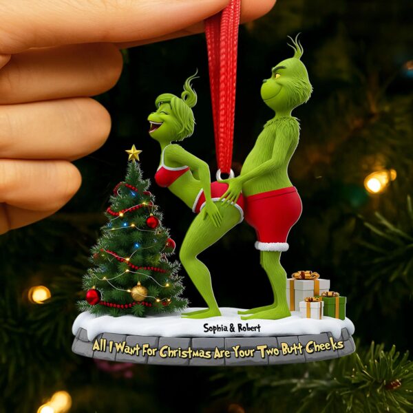 Personalized Grinch Christmas Ornament, Funny Green Monster Couple, Custom Holiday Tree Decoration, Christmas Ornament