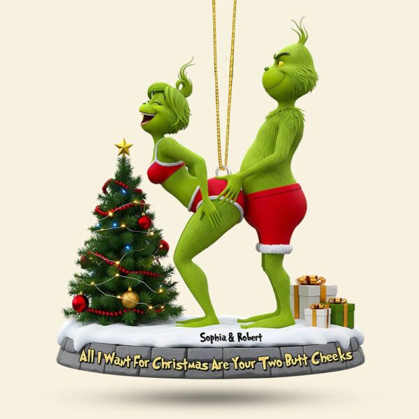 Personalized Grinch Christmas Ornament, Funny Green Monster Couple, Custom Holiday Tree Decoration, Christmas Ornament