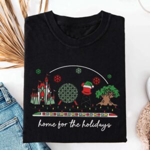 Embroidered Disney Christmas Home For The Holiday Sweatshirt, Xmas Epcot Embroidery Shirt, Mickey's Very Merry Xmas Party, Disneyland Trip