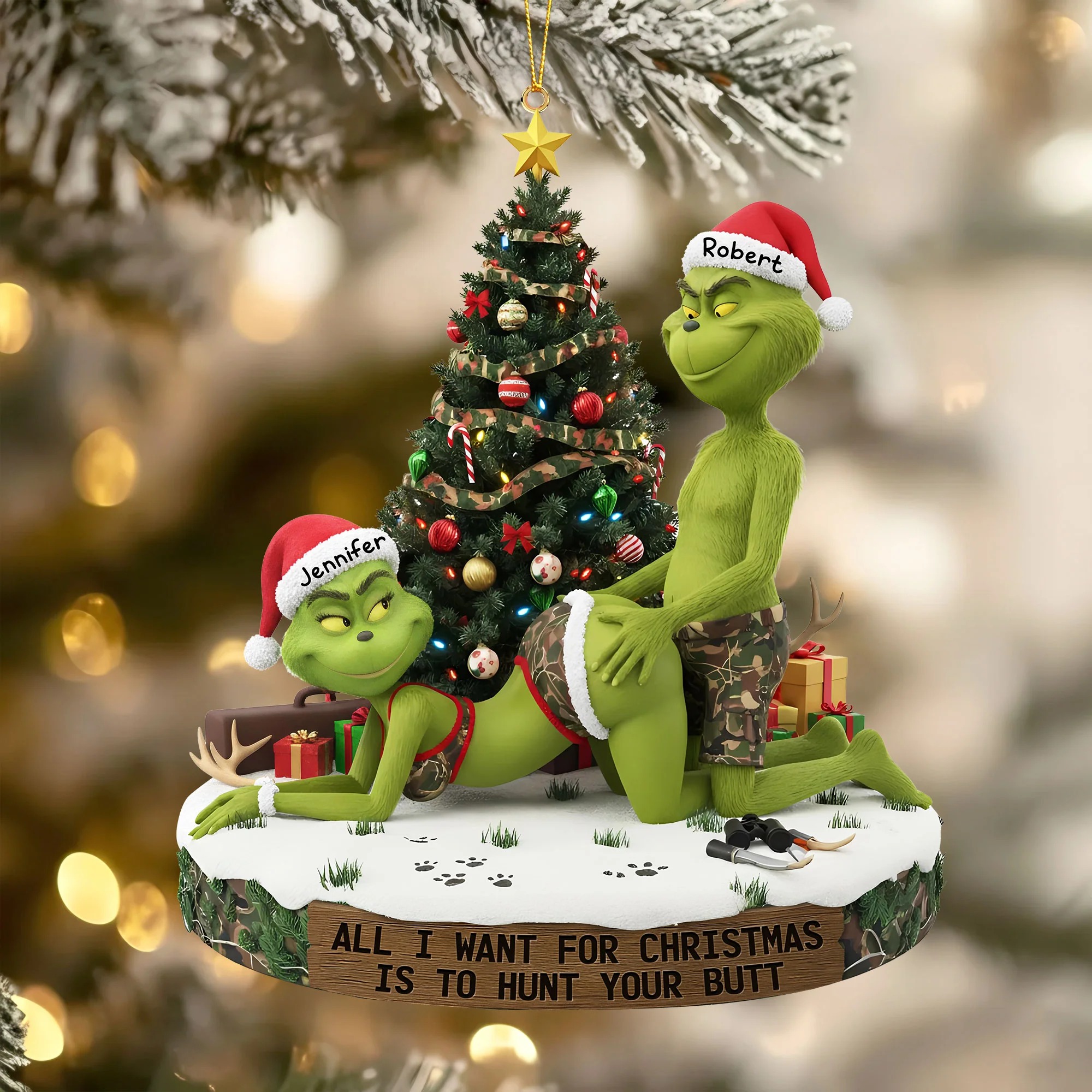 The Grinch Ornament, Merry Grinchmas Ornament, Funny Grinch Monster Ornament, Personalized Green Monster Couple Christmas
