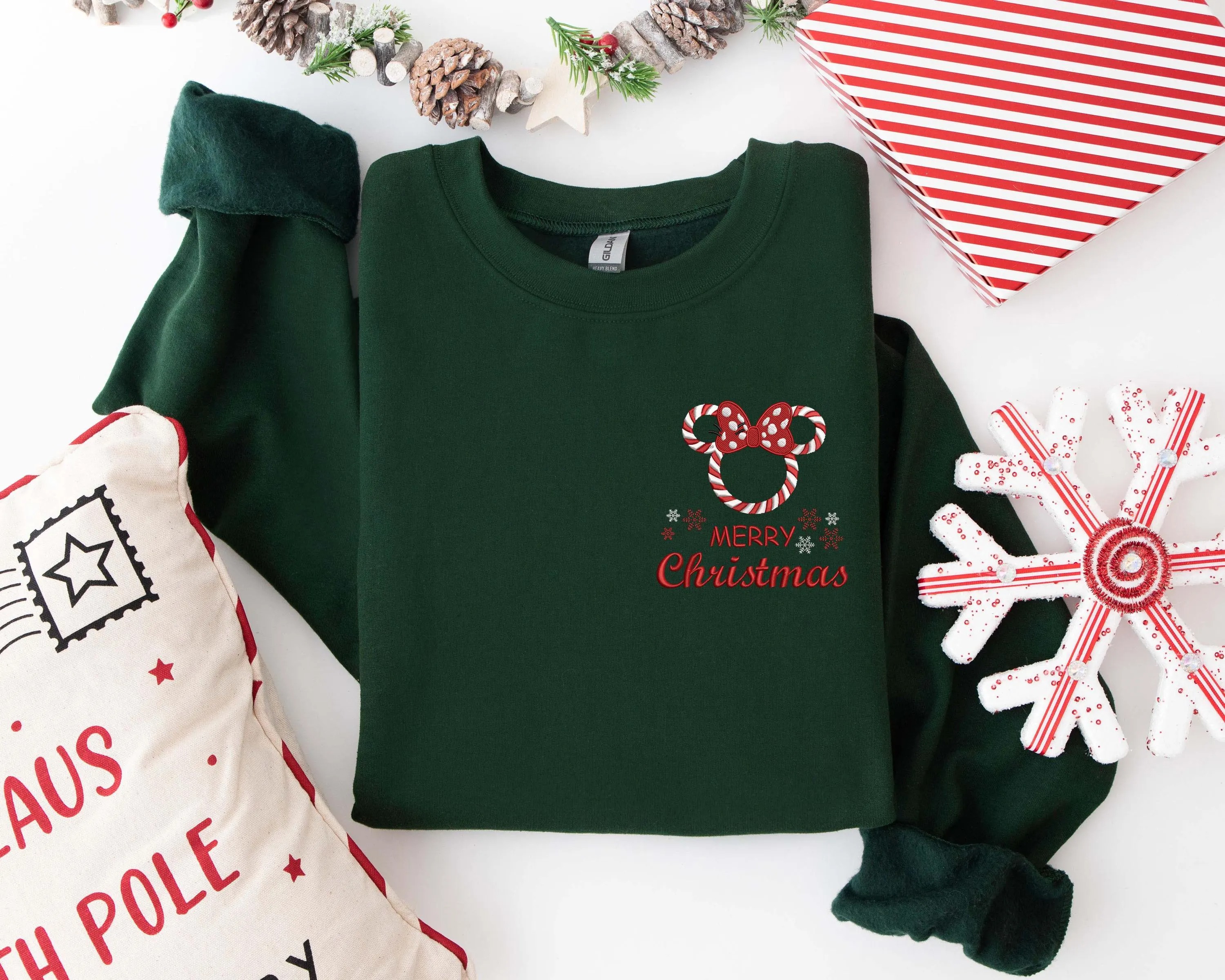 Embroidered Merry Christmas Sweatshirt, Mickey Sweatshirt, Minnie Mouse Sweatshirt, Disney Sweatshirt, Santa Mickey, Xmas Party Sweatshirt