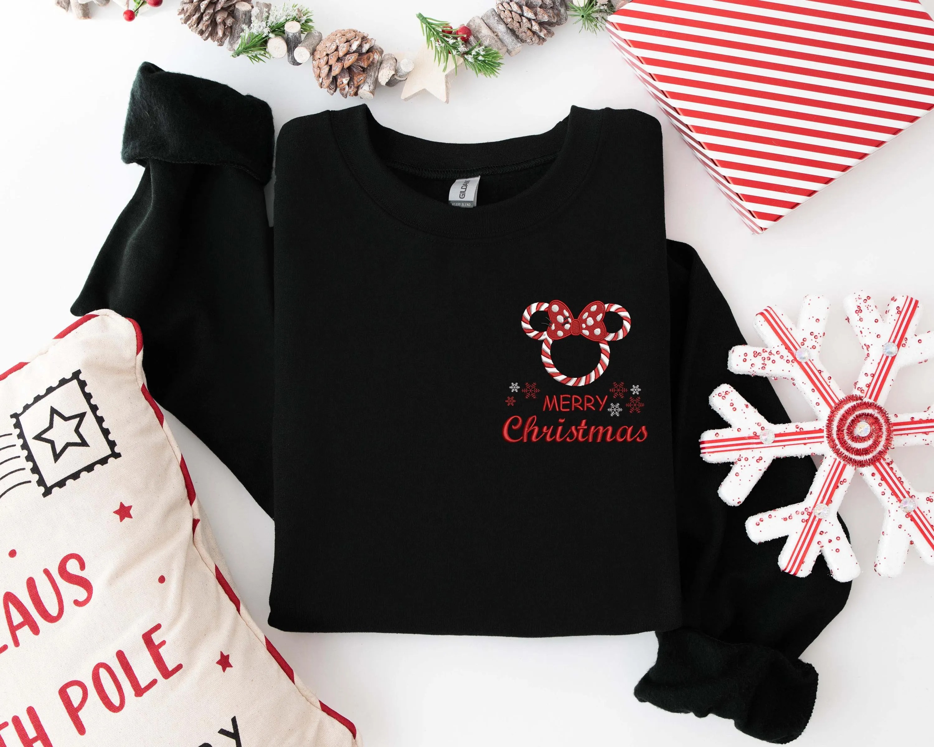 Embroidered Merry Christmas Sweatshirt, Mickey Sweatshirt, Minnie Mouse Sweatshirt, Disney Sweatshirt, Santa Mickey, Xmas Party Sweatshirt