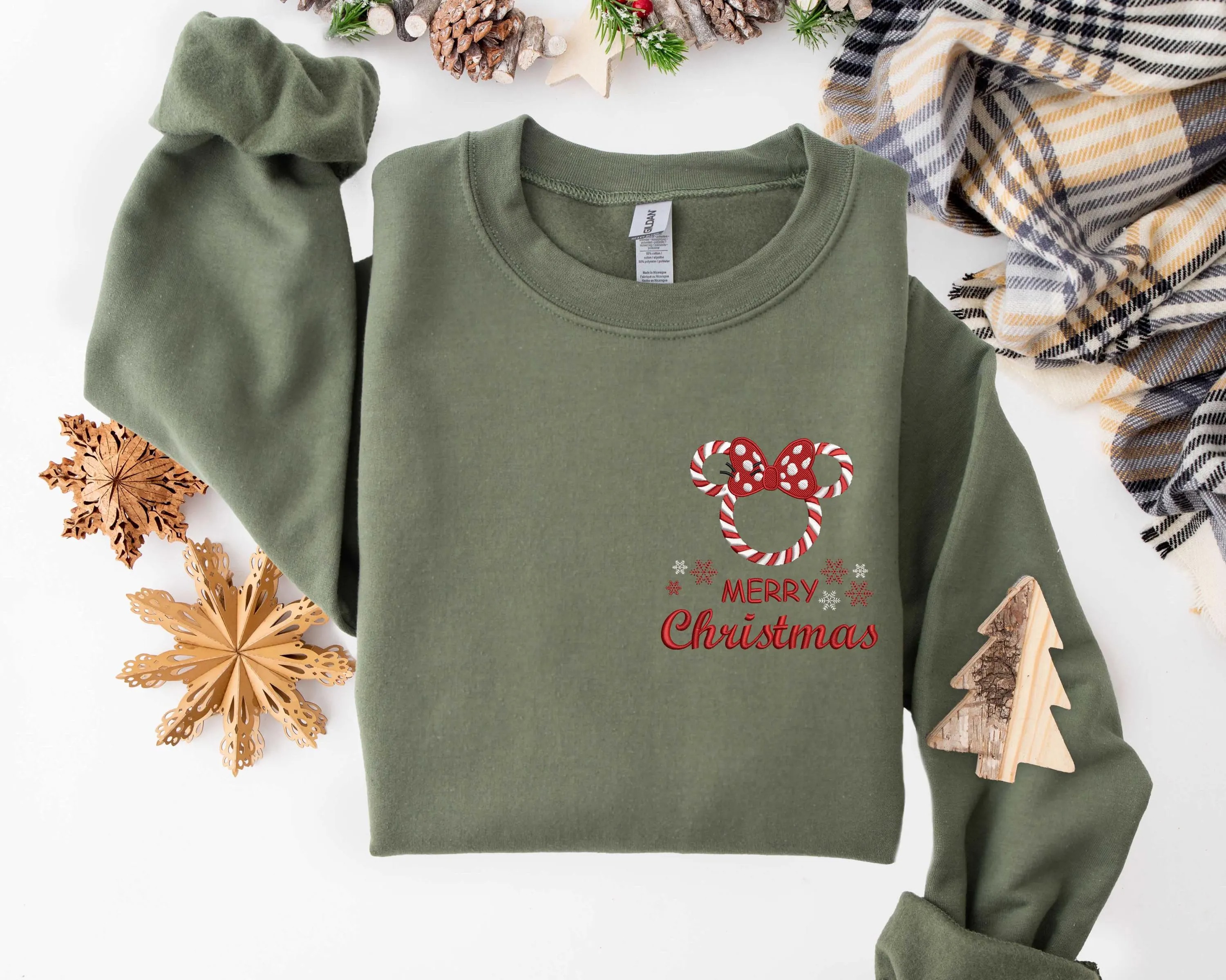 Embroidered Merry Christmas Sweatshirt, Mickey Sweatshirt, Minnie Mouse Sweatshirt, Disney Sweatshirt, Santa Mickey, Xmas Party Sweatshirt