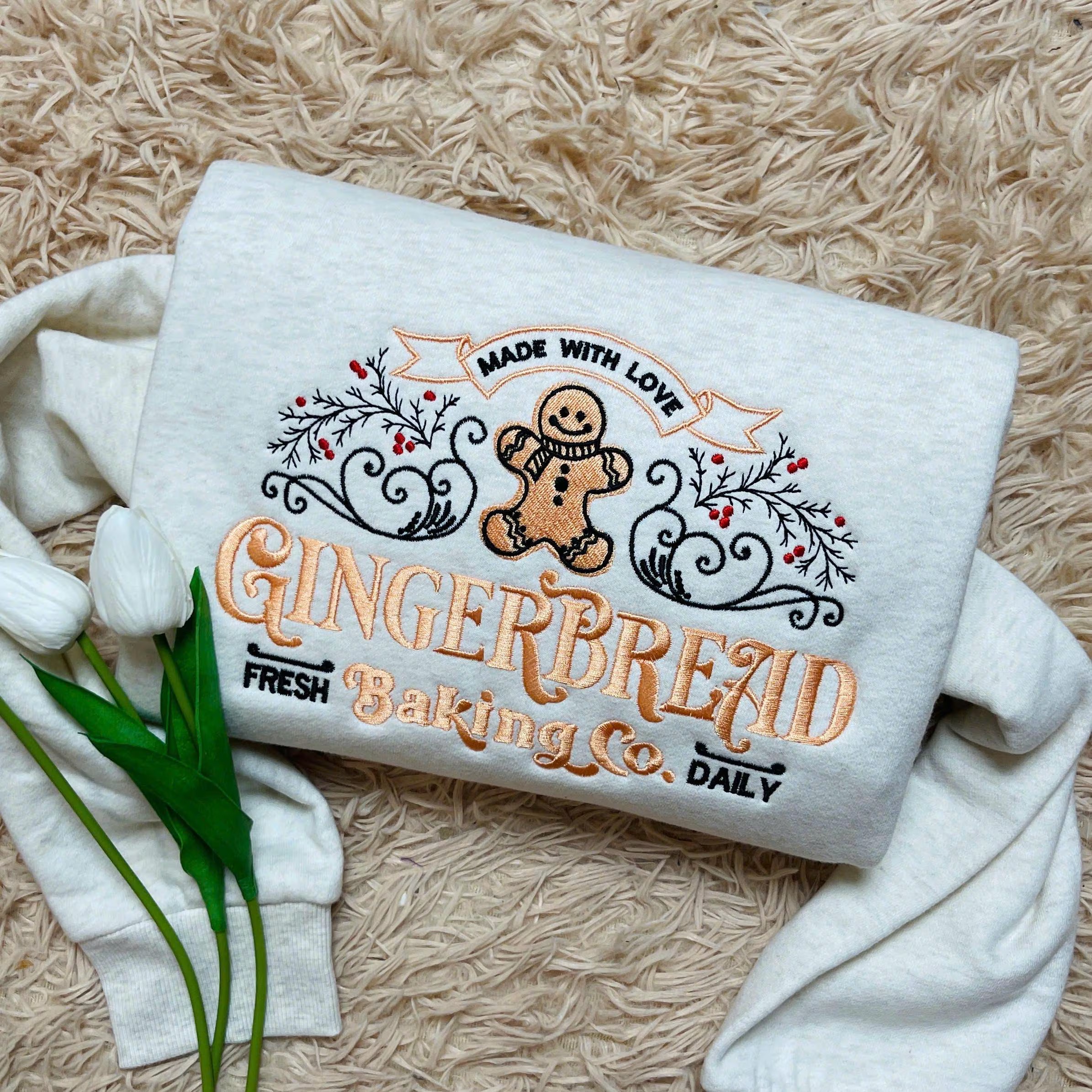 North Pole Gingerbread Embroidered Sweatshirt – Cozy Christmas Hoodie | Holiday Bakery Shirt | Matching Family Xmas Gift