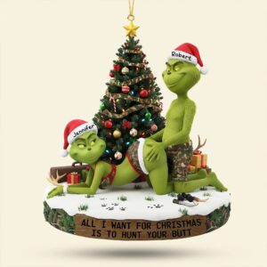 The Grinch Ornament, Merry Grinchmas Ornament, Funny Grinch Monster Ornament, Personalized Green Monster Couple Christmas