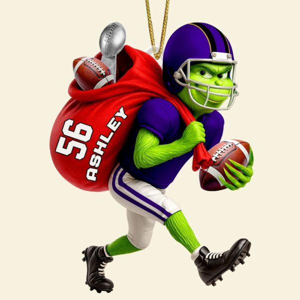 The Grinch Ornament, Merry Grinchmas Ornament, Green Monster Couple Christmas Ornament, Grinch Football Ornament, Funny Sports Acrylic Ornament