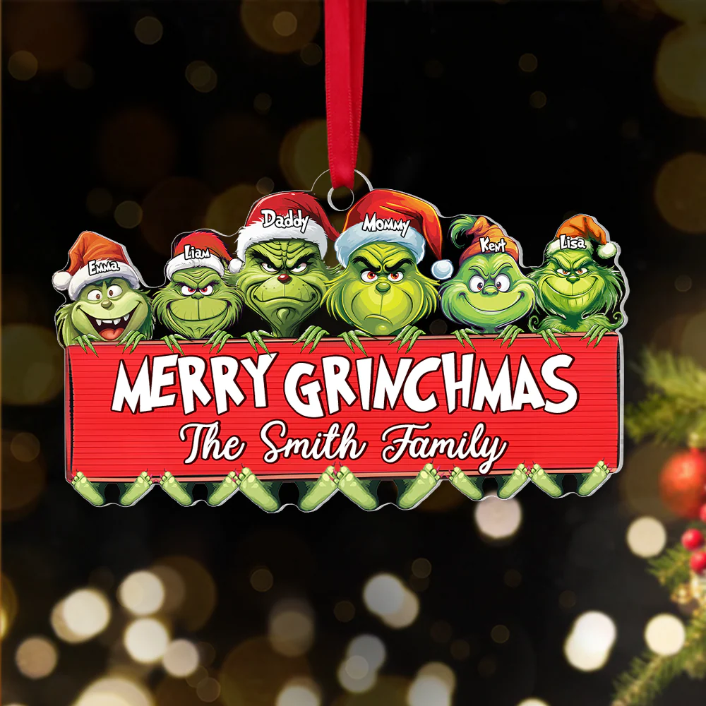 Custom Grinch Family Ornament, Funny Christmas Ornament, Grinchmas Family Xmas Tree Decor