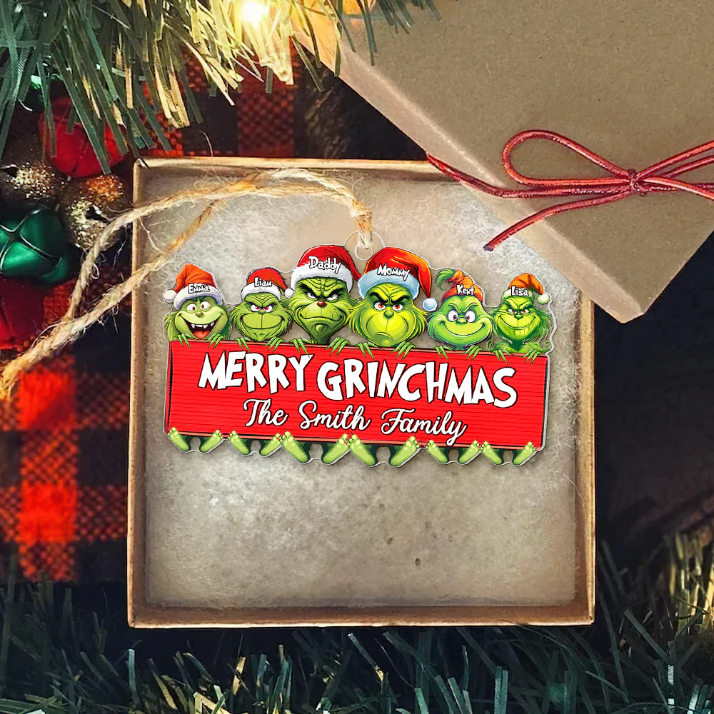 Custom Grinch Family Ornament, Funny Christmas Ornament, Grinchmas Family Xmas Tree Decor