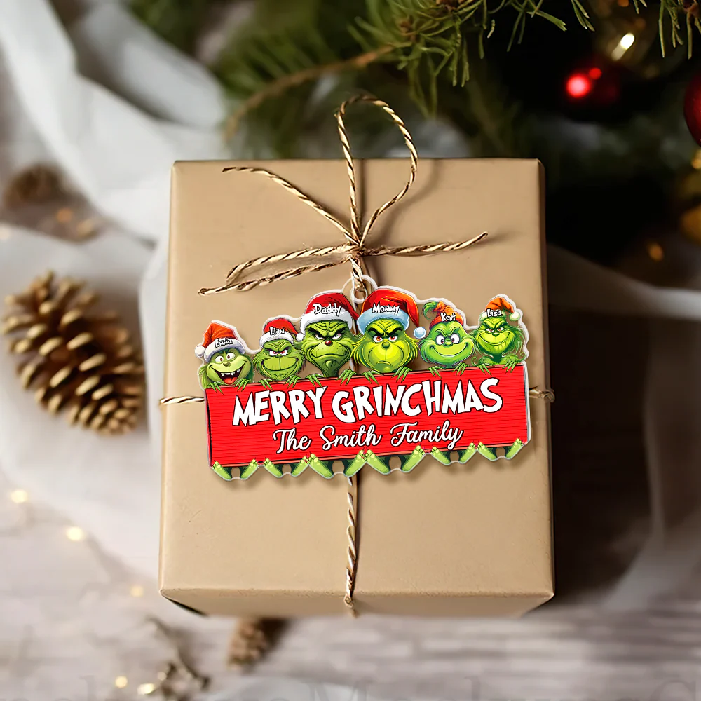 Custom Grinch Family Ornament, Funny Christmas Ornament, Grinchmas Family Xmas Tree Decor