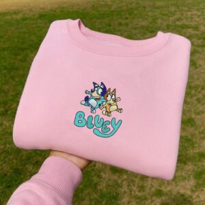 Bluey & Bingo Sweatshirt – Custom Embroidered Cartoon Dog Crewneck, Kids Adult Bluey Gift, Family Matching Pullover, Holiday Cartoon Apparel