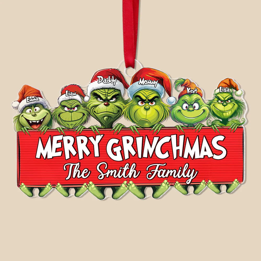 Custom Grinch Family Ornament, Funny Christmas Ornament, Grinchmas Family Xmas Tree Decor