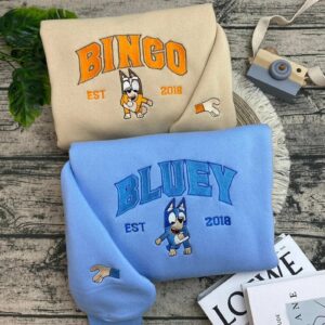 Funny Family Dog Bluey Embroidered Sweatshirt, Cute Dog Bluey Sweater, Cute Bingo Embroidered Hoodie, Cartoon Embroidered Hoodie.