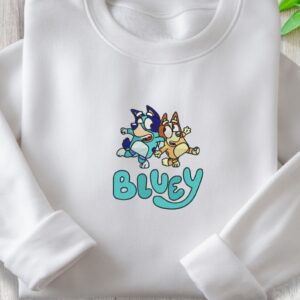 Bluey & Bingo Sweatshirt – Custom Embroidered Cartoon Dog Crewneck, Kids Adult Bluey Gift, Family Matching Pullover, Holiday Cartoon Apparel
