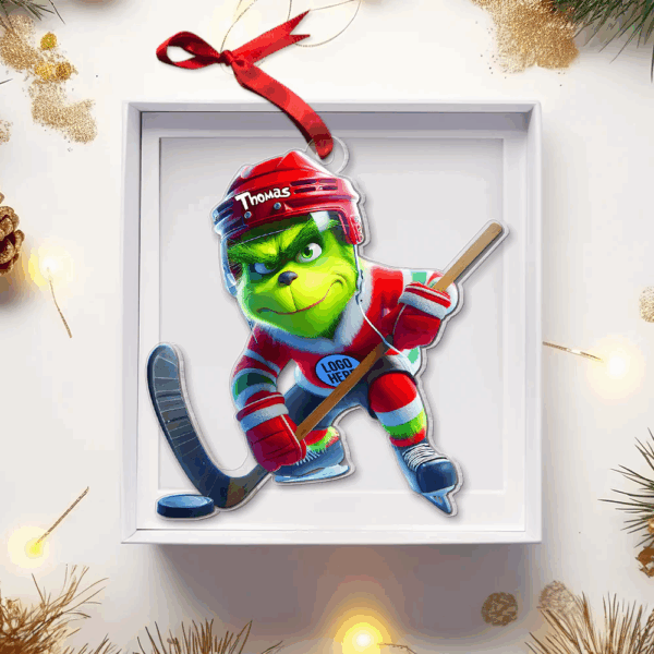 The Grinch Ornament, Merry Grinchmas Ornament, Green Monster Couple Christmas Ornament, Grinch Football Ornament, Funny Sports Acrylic Ornament