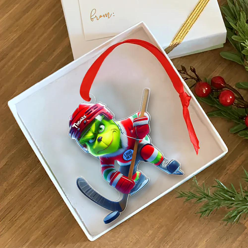 The Grinch Ornament, Merry Grinchmas Ornament, Green Monster Couple Christmas Ornament, Grinch Football Ornament, Funny Sports Acrylic Ornament