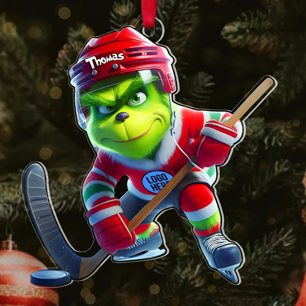 The Grinch Ornament, Merry Grinchmas Ornament, Green Monster Couple Christmas Ornament, Grinch Football Ornament, Funny Sports Acrylic Ornament