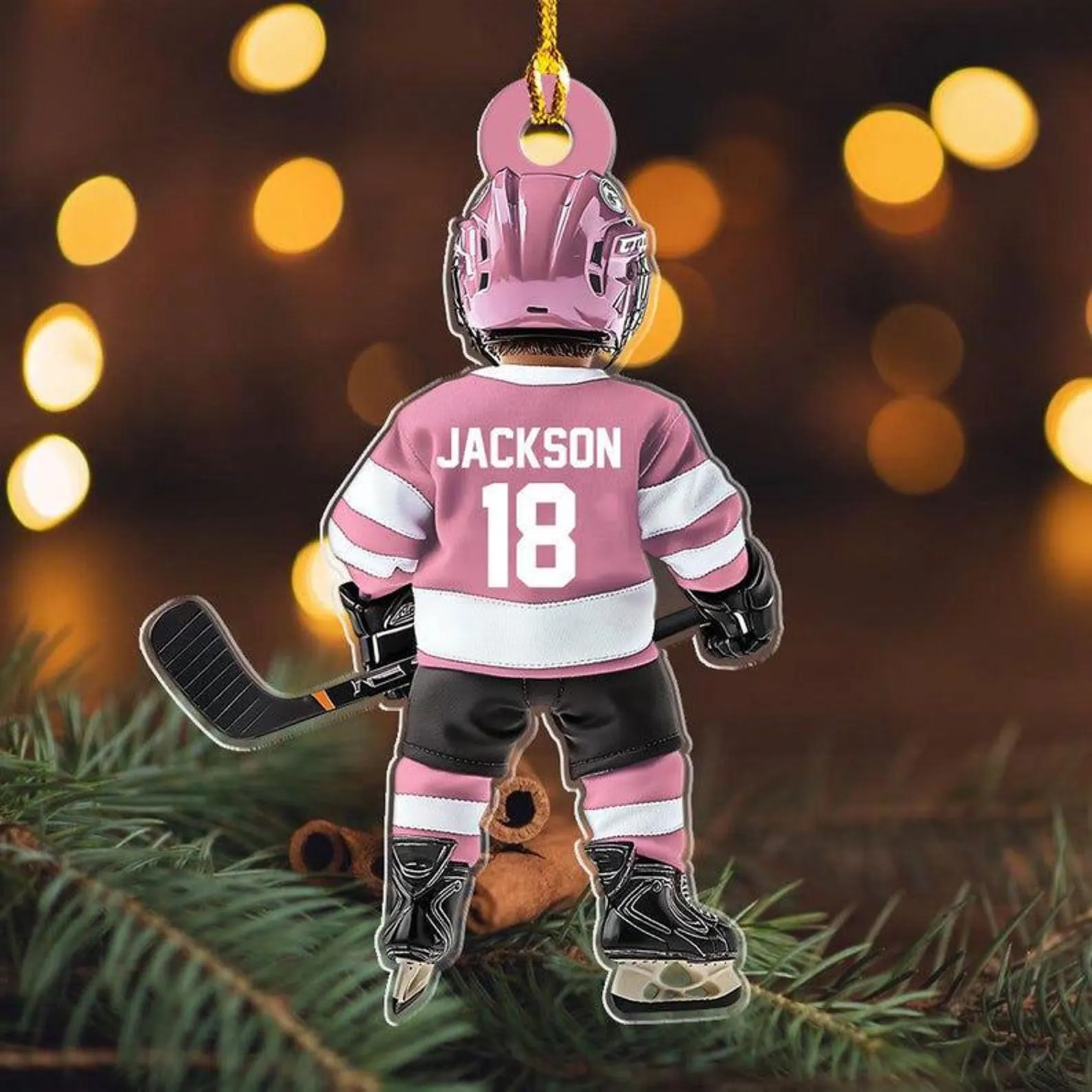 Personalized Hockey, Ice Hockey Ornament, 2D Flat Not 3D, Custom Hockey Ornament, Christmas Tree Decoration, Hockey Mom, Kid Ornament