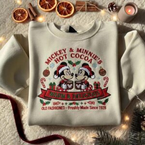 Embroidered Vintage Disney Hot Cocoa Christmas Sweatshirt, Mouse Minn Hot Cocoa Christmas Shirt, Disneyland Christmas Tee, Disney Holiday