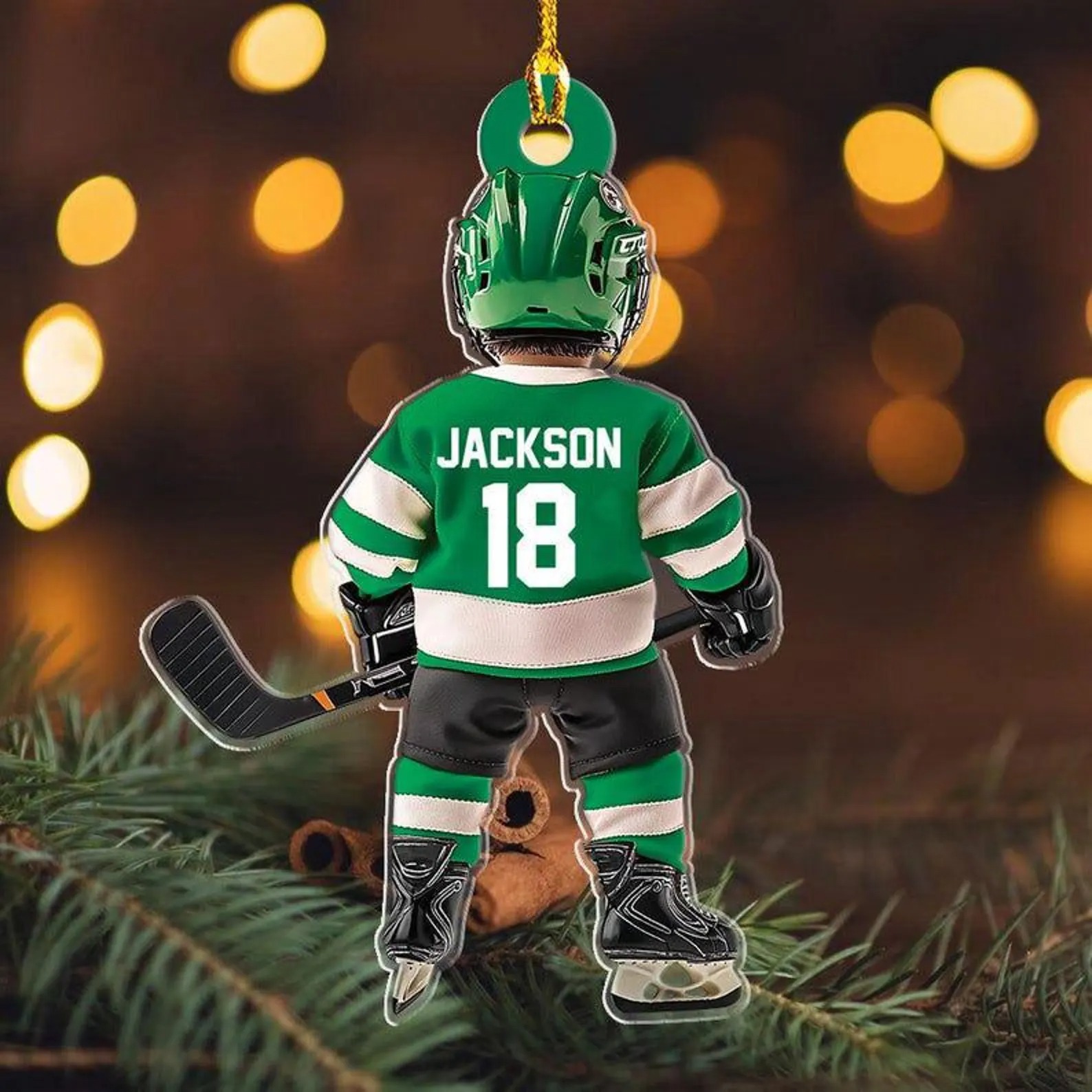 Personalized Hockey, Ice Hockey Ornament, 2D Flat Not 3D, Custom Hockey Ornament, Christmas Tree Decoration, Hockey Mom, Kid Ornament