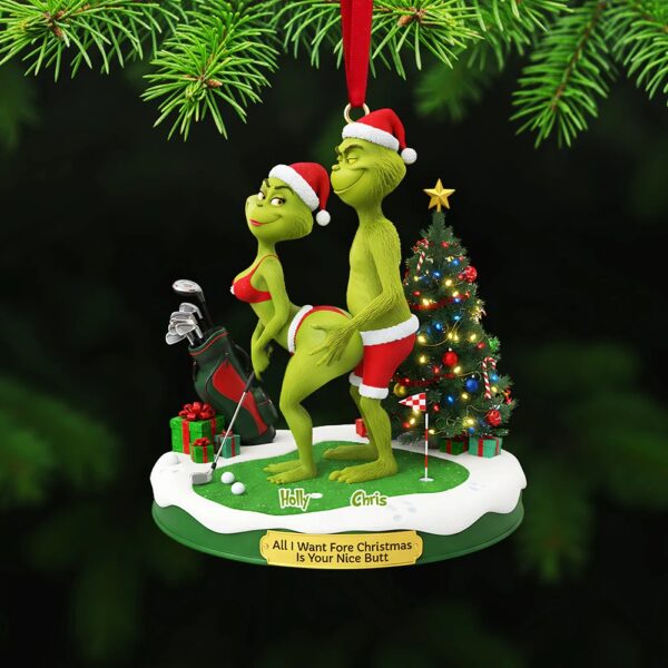 Personalized Grinch Christmas Ornament, Funny Green Monster Couple, Custom Holiday Tree Decoration, Christmas Ornament