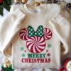 Embroidered Minnie Peppermint Swirl Christmas Tee Shirt, Mouse Kingdom Christmas Shirt, Magic World Vacation Shirt, Christmas Candy Cane Tee