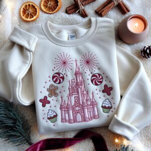 Embrpidered Disney Castle Christmas Sweatshirt, Holiday Gingerbread Sweater, Disney Park Xmas Sweater, Magic Kingdom, Disney Xmas Trip Shirt