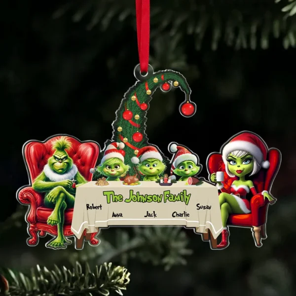 Custom Grinch Family Ornament 2025, Funny Christmas Ornament, Personalized Family Christmas Ornament