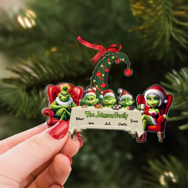 Custom Grinch Family Ornament 2025, Funny Christmas Ornament, Personalized Family Christmas Ornament