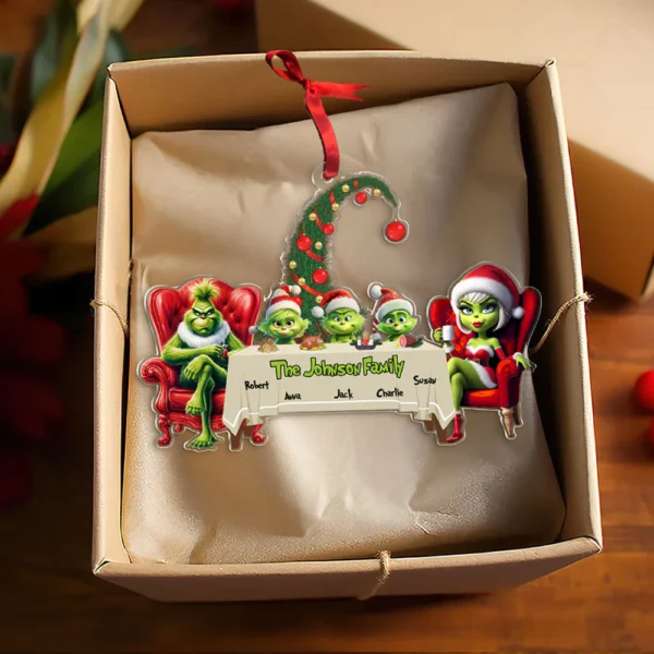 Custom Grinch Family Ornament 2025, Funny Christmas Ornament, Personalized Family Christmas Ornament