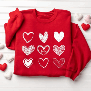 Womens Valentines Hearts Sweatshirt, Cute Valentine Sweatshirt, Love Hoodie, Valentines Day Sweatshirt