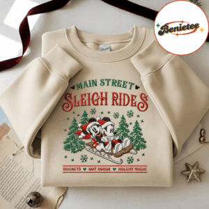 Embroidered Mickey Minnie Main Street Sleigh Rides Sweatshirt, Disney Christmas Sweatshirt, Mickey Minnie Christmas Sweatshirt, Couple Xmas