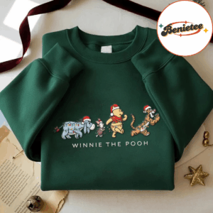 Embroidered Winnie The Pooh And Friends Christmas Sweatshirt, Pooh Bear Christmas Shirt, Embroidered Disney Sweatshirt, Disney Xmas Gifts
