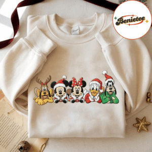 Embroidered Mickey And Friend Christmas Sweatshirt, Disney Christmas Embroidered Shirt, Mickey Minnie Donald Goofy Pluto Xmas, Disney Xmas