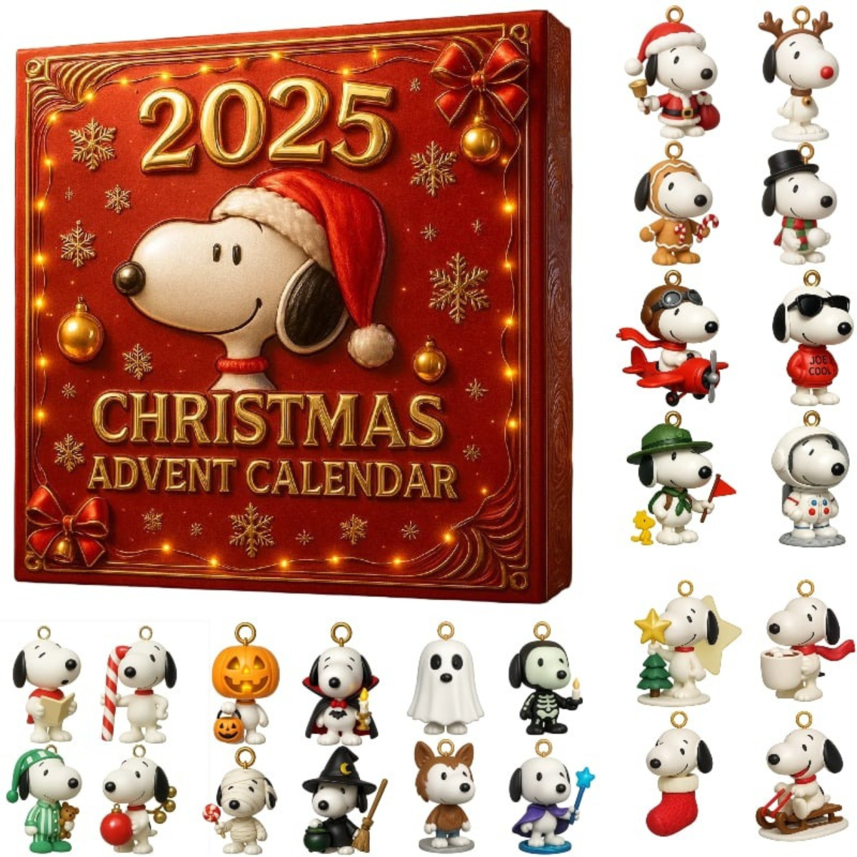 Snoopy Christmas Advent Calendar, Christmas Countdown Advent Calendar Gift Box with 24 Acrylic Ornaments