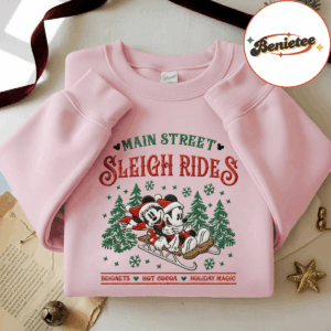 Embroidered Mickey Minnie Main Street Sleigh Rides Sweatshirt, Disney Christmas Sweatshirt, Mickey Minnie Christmas Sweatshirt, Couple Xmas