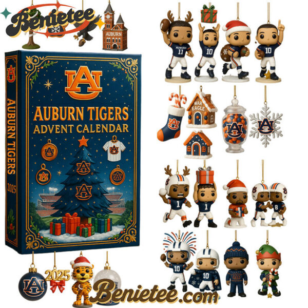 2025 Auburn Tigers football Advent Calendar, Christmas Countdown Advent Calendar Gift Box with 24 Acrylic Ornaments