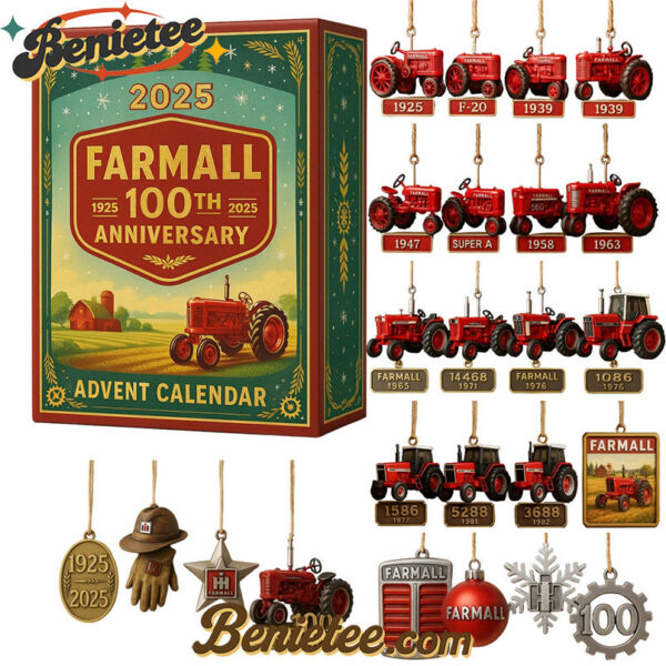 2025 Farmall 100th Anniversary Advent Calendar, Christmas Countdown Advent Calendar Gift Box with 24 Acrylic Ornaments