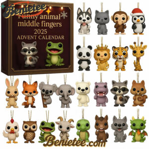 2025 Funny Animal Middle Fingers Advent Calendar, Christmas Countdown Advent Calendar Gift Box with 24 Acrylic Ornaments