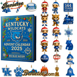 2025 Kentucky Wildcats Advent Calendar, Christmas Countdown Advent Calendar Gift Box with 24 Acrylic Ornaments