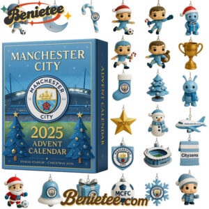 2025 Manchester City Advent Calendar, Christmas Countdown Advent Calendar Gift Box with 24 Acrylic Ornaments