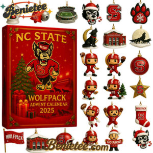 2025 NC State Wolfpack Advent Calendar, Christmas Countdown Advent Calendar Gift Box with 24 Acrylic Ornaments