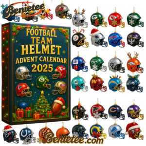 2025 NFL 32 Team Helmets Advent Calendar, Christmas Countdown Advent Calendar Gift Box with 24 Acrylic Ornaments