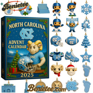 2025 North Carolina Tar Heels Advent Calendar, Christmas Countdown Advent Calendar Gift Box with 24 Acrylic Ornaments