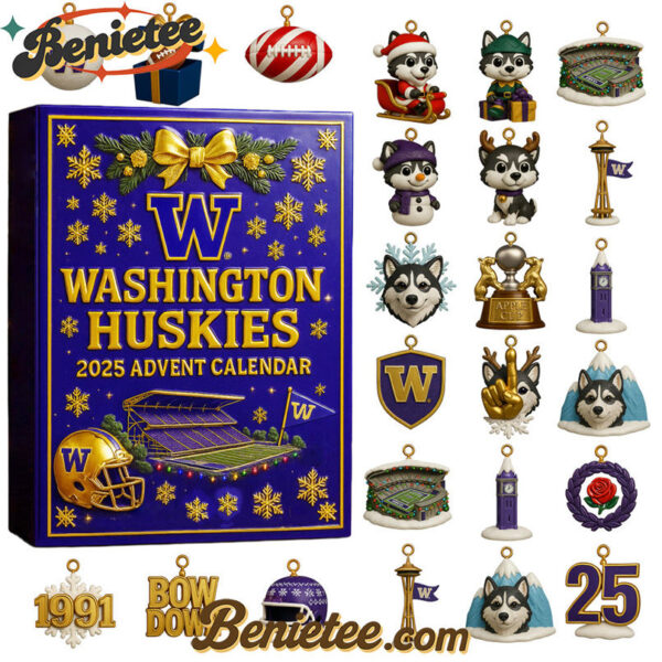 2025 Washington Huskies football advent calendar, Christmas Countdown Advent Calendar Gift Box with 24 Acrylic Ornaments